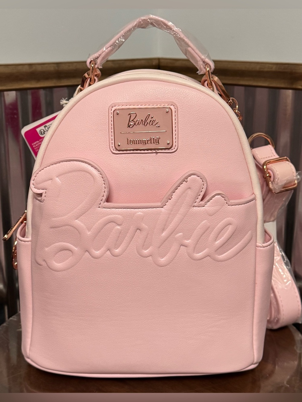 Loungefly Barbie Embossed Light Pink Mini Backpack Rose Gold Hardware ~Gorgeous